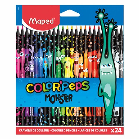 Карандаши цветные MAPED "COLOR PEP'S Black Monster", 24 цвета, трехгранные, 862624, Китай