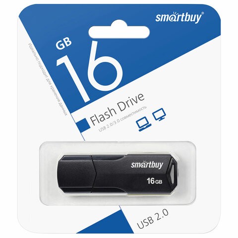 Флеш-диск 16 GB SMARTBUY Clue USB 2.0, черный, SB16GBCLU-K, Китай